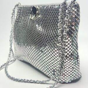 Vintage Silver Mesh Chain Shoulder Bag 10x7 Retro Disco Evening Purse